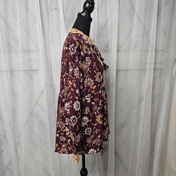 Dip Plum Orange Floral Boho Fairy Festival Peasant Blouse Size L - Picture 6 of 12